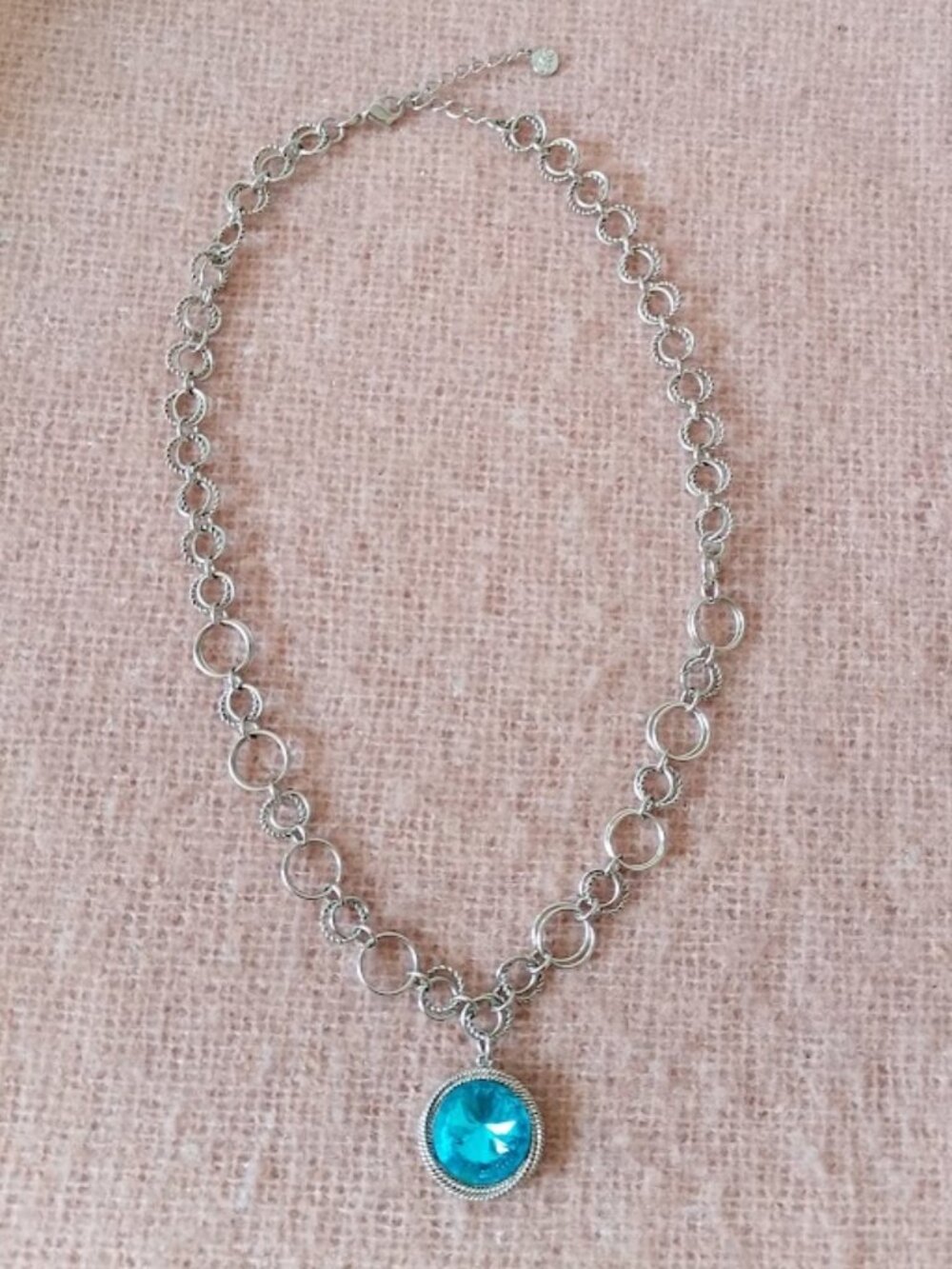 Butler Fifth Avenue Collection Silver Tone Necklace with Blue Stone Pendant